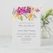 Farbenfrohe Watercolor Sparkle Bouquet Hochzeit Ei Einladung (Stehend Vorderseite)