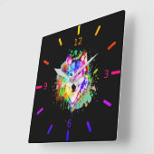 Farbenfrohe Watercolor Splash Wolf Quadratische Wanduhr (Winkel)