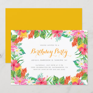 Farbenfrohe Watercolor Tropical Summer Birthday Pa Einladung