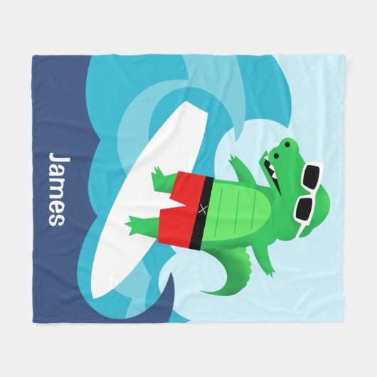 Farbenfrohe Wave Riding Alligator Throw Fleecedecke (Vorderseite (Horizontal))