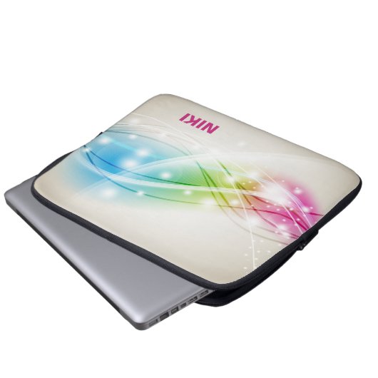 Farbenfrohe Waves Beige Hintergrundmonogramm Laptopschutzhülle (Vorne Knopf)