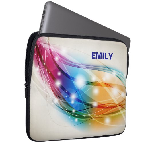 Farbenfrohe Waves Beige Hintergrundmonogramm Laptopschutzhülle (Vorne Rechts)