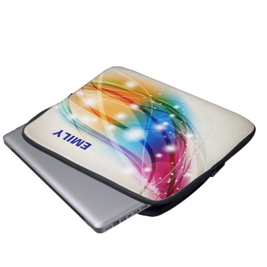 Farbenfrohe Waves Beige Hintergrundmonogramm Laptopschutzhülle (Vorne Knopf)