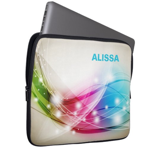 Farbenfrohe Waves Beige Hintergrundmonogramm Laptopschutzhülle (Vorne Rechts)