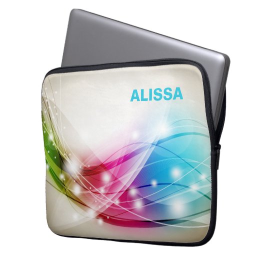 Farbenfrohe Waves Beige Hintergrundmonogramm Laptopschutzhülle (Vorderseite Links)