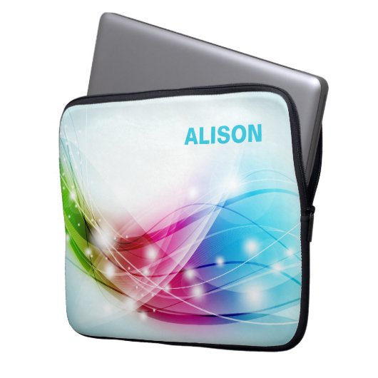 Farbenfrohe Waves Blue Background Monogram Laptopschutzhülle (Vorderseite Links)