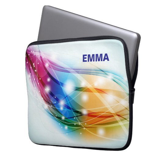 Farbenfrohe Waves Blue Background Monogram Laptopschutzhülle (Vorderseite Links)