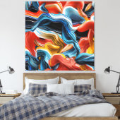 Farbenfrohe Waves Streams Blue Orange Mauer Kunst, Leinwanddruck (Insitu (Schlafzimmer))