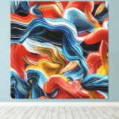 Farbenfrohe Waves Streams Blue Orange Mauer Kunst, Leinwanddruck (Insitu (Holzboden))