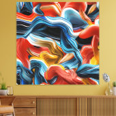 Farbenfrohe Waves Streams Blue Orange Mauer Kunst, Leinwanddruck (Insitu (Wohnzimmer))