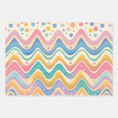 Farbenfrohe Wavy Zickzack Zigzag Muster Geschenkpapier Set (Vorderseite 2)