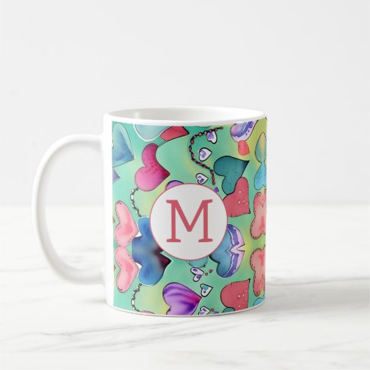 Farbenfrohe weibliche Herzmuster Creative Initial Kaffeetasse (Links)