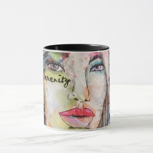 Farbenfrohe weibliche Schmetterlinge Mixed Media A Tasse (Zentrum)