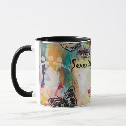 Farbenfrohe weibliche Schmetterlinge Mixed Media A Tasse (Links)