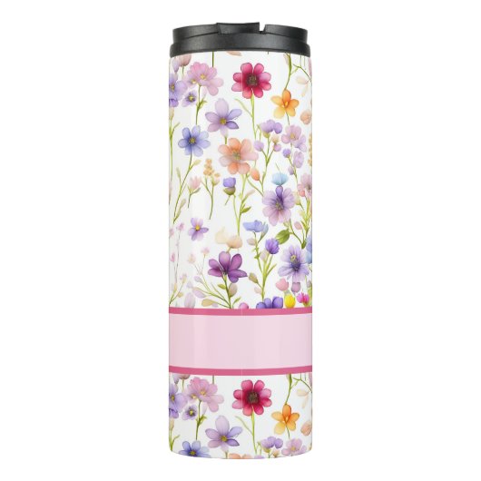 Farbenfrohe weibliche und Girly Spring Wilde Blume Thermosbecher (Rückseite)