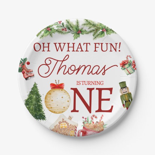 Farbenfrohe Weihnachten 1. Geburtstag Pappteller (Vorderseite)
