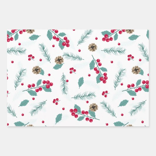 Farbenfrohe Weihnachten - Berry Holiday Pattern Geschenkpapier Set (Vorderseite)