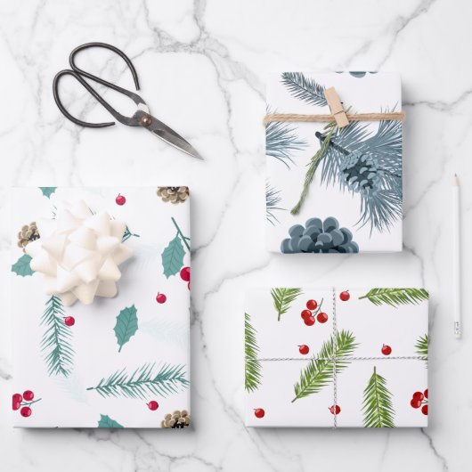 Farbenfrohe Weihnachten - Berry Holiday Pattern Geschenkpapier Set (Vorderseite)