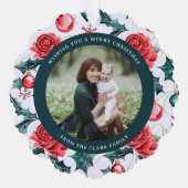 Farbenfrohe Weihnachten Botanisches Foto Grün Ornament Karte (Vorderseite)