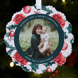 Farbenfrohe Weihnachten Botanisches Foto Grün Ornament Karte