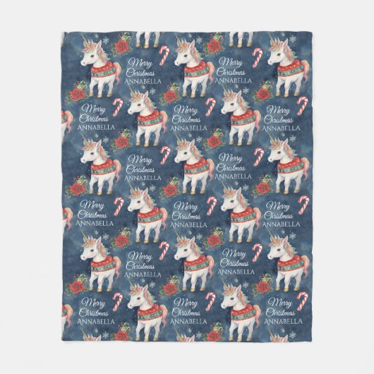 Farbenfrohe Weihnachten Einhorn Custom Fleece Blan (Vorderseite)