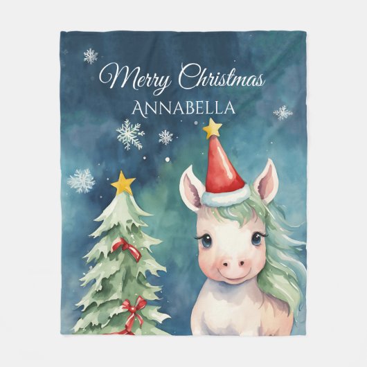 Farbenfrohe Weihnachten Einhorn Custom Fleecedecke (Vorderseite)