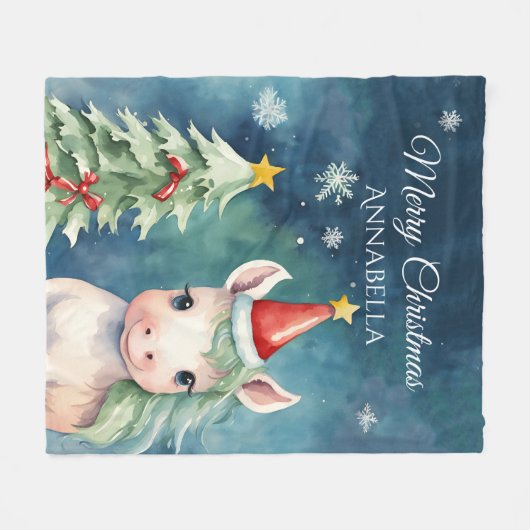 Farbenfrohe Weihnachten Einhorn Custom Fleecedecke (Vorderseite (Horizontal))