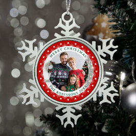 Farbenfrohe Weihnachten Elegantes Fun Family Foto Schneeflocken Zinn-Ornament