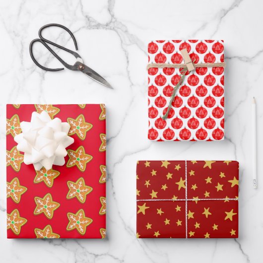 Farbenfrohe Weihnachten Geschenkpapier Set (Vorderseite)