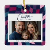 Farbenfrohe Weihnachten im kontrollierten Foto Keramikornament (Vorderseite)