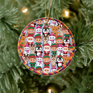 Farbenfrohe Weihnachten mit vielen Berufen Keramik Ornament