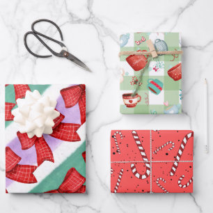 Farbenfrohe Weihnachten niedliche Bonbons Stock ka Geschenkpapier Set