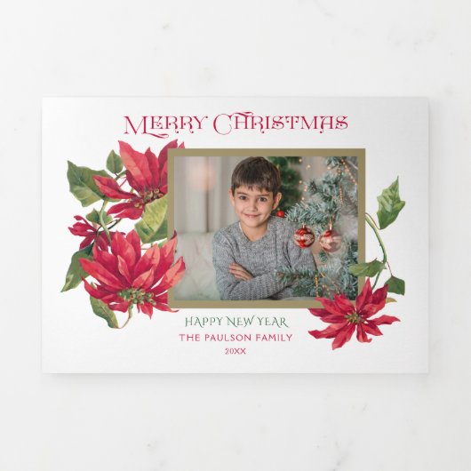Farbenfrohe Weihnachten | Poinsettias | FOTO Dreifach Gefaltete Urlaubskarte (Cover)