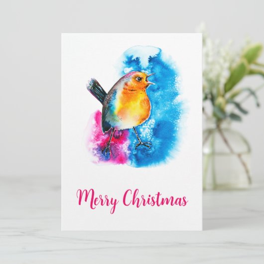 Farbenfrohe Weihnachten Robin Handgemalt Wasserfar (Stehend Vorderseite)
