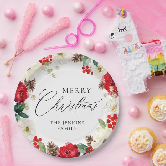 Farbenfrohe Weihnachten Rote Blüte Pappteller (Party)