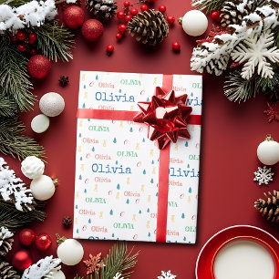 Farbenfrohe Weihnachten Wiederholender Name Person Geschenkpapier