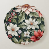 Farbenfrohe Weihnachts-Blume Elegant Schwarz Rundes Kissen (Rückseite)