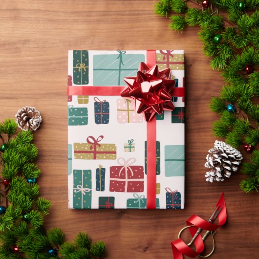 Farbenfrohe Weihnachts-Geschenkboxen-Muster Geschenkpapier (Feiertagsgeschenk)