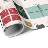 Farbenfrohe Weihnachts-Geschenkboxen-Muster Geschenkpapier (Rolleneckpunkt)