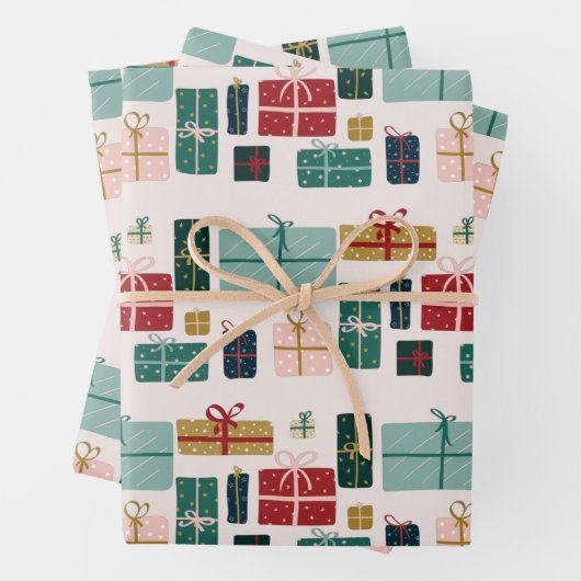 Farbenfrohe Weihnachts-Geschenkboxen-Muster Geschenkpapier Set (Beispiel)