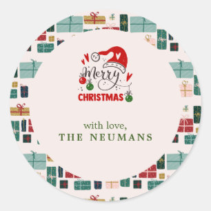 Farbenfrohe Weihnachts-Geschenkboxen-Muster Runder Aufkleber