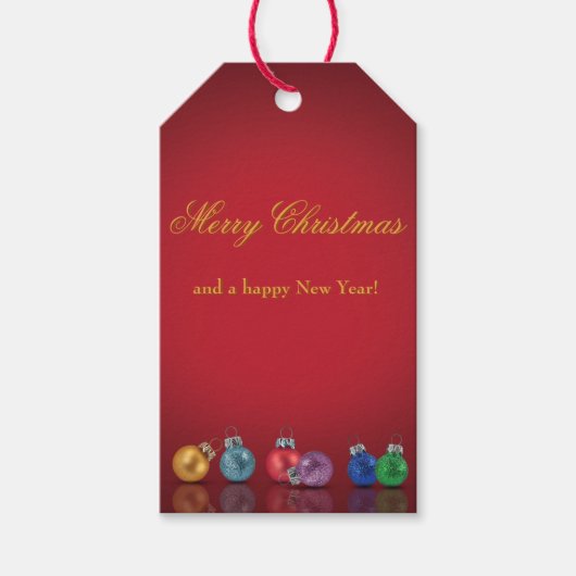 Farbenfrohe Weihnachts-Glitzer-Ornamente Geschenkanhänger (Vorderseite)