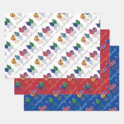 Farbenfrohe Weihnachts-Glitzer-Ornamente Geschenkpapier Set (Set)