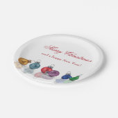 Farbenfrohe Weihnachts-Glitzer-Ornamente Pappteller (Schrägansicht)