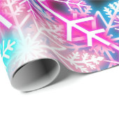 Farbenfrohe Weihnachts-Neon-Schneeflocken-Muster Geschenkpapier (Rolleneckpunkt)