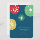 Farbenfrohe Weihnachts-Party Ornamente Schneeflock Einladung (Vorderseite)