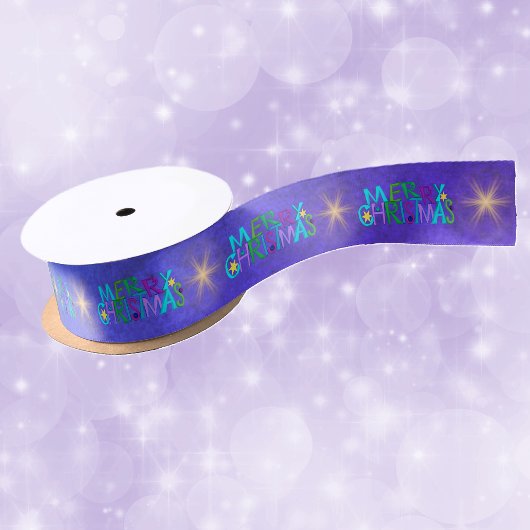Farbenfrohe Weihnachts Text Twinkle Gold Stars Satinband