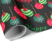 Farbenfrohe Weihnachtsbälle Happy Holidays Black Geschenkpapier (Rolleneckpunkt)