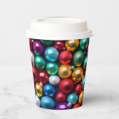 Farbenfrohe Weihnachtsballes Ornamente Pappbecher (Links)