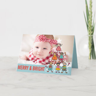 Farbenfrohe Weihnachtsbaum Kinder Geburtsankündigu Feiertagskarte